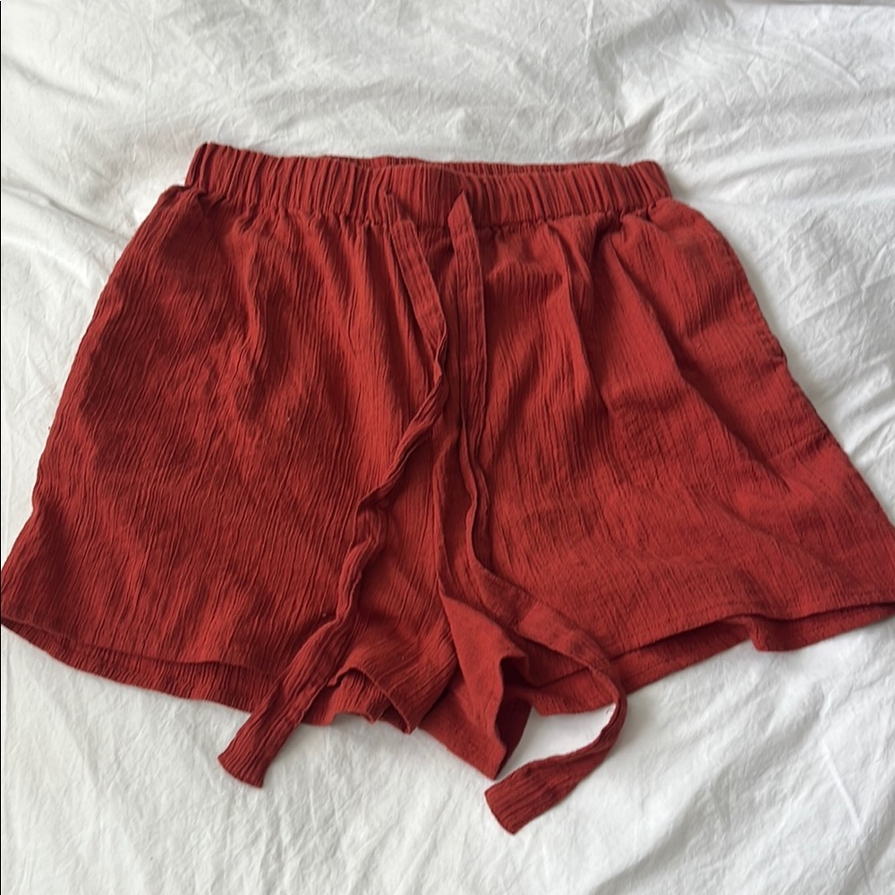 Rhythm Red High Waist Shorts with Elastic Waistband